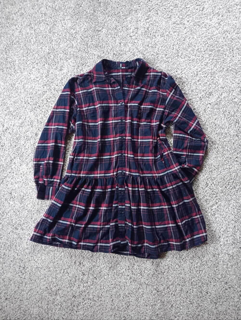 Uniqlo Navy Red Midi Flannel Long Sleeve Dress With Pockets Medium Autumn